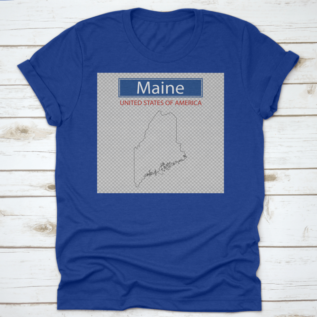 A comfortable t-shirt featuring an outline map of the state of Maine, showcasing its unique shape and geographical features.
